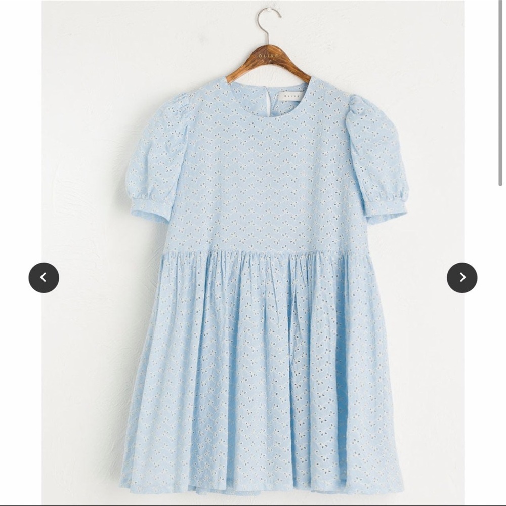 Olive Crochet Babydoll Dress, Sky Blue